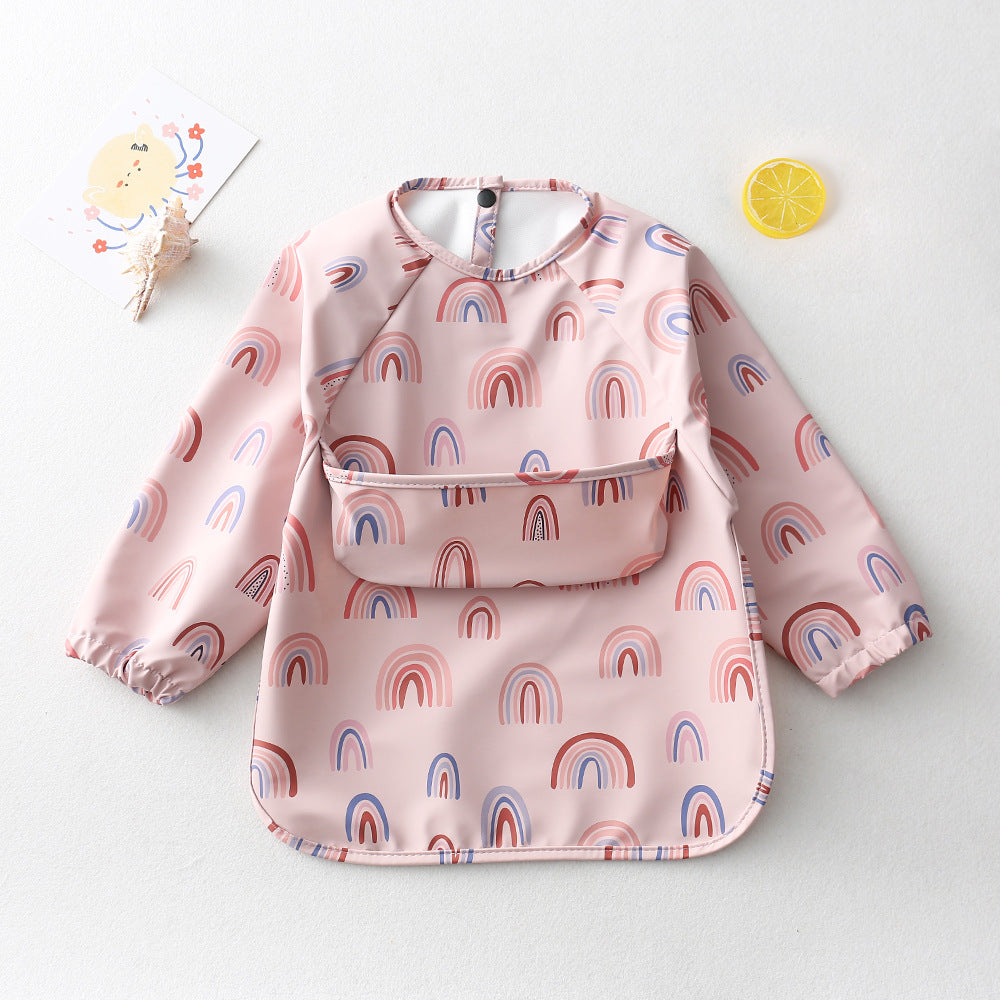 Children's Long Sleeved Pu Reverse Dressing Baby's Eating Clothes Bib