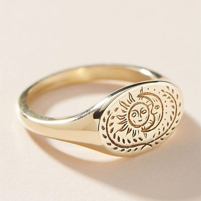 Fashion New Retro Sun And Moon Ring