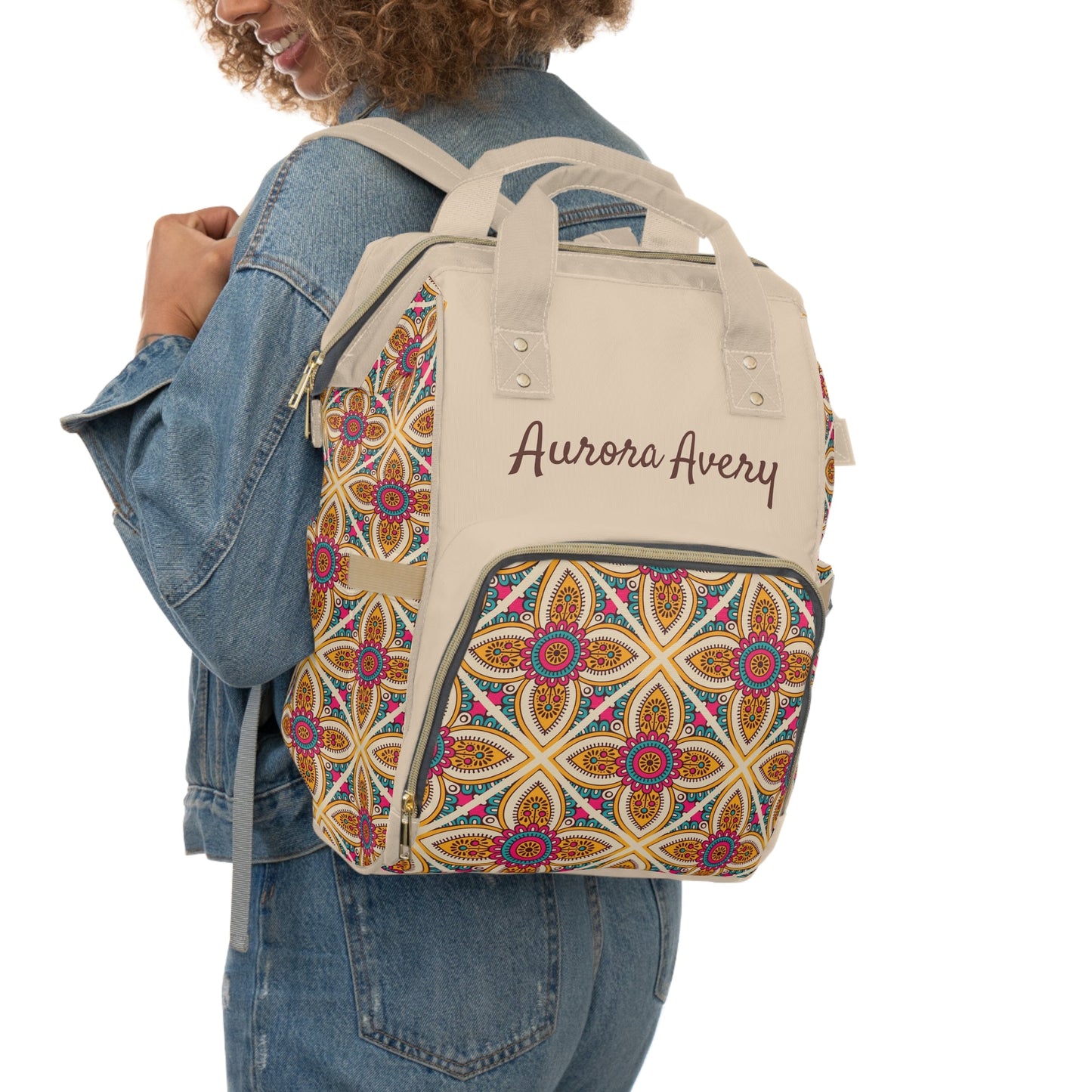 Personalized Colorful Mandala Girls Multifunctional Diaper Backpack, Newborn Gift, Baby Shower Gift, Baby Diaper Bag Nappy Stroller Bag