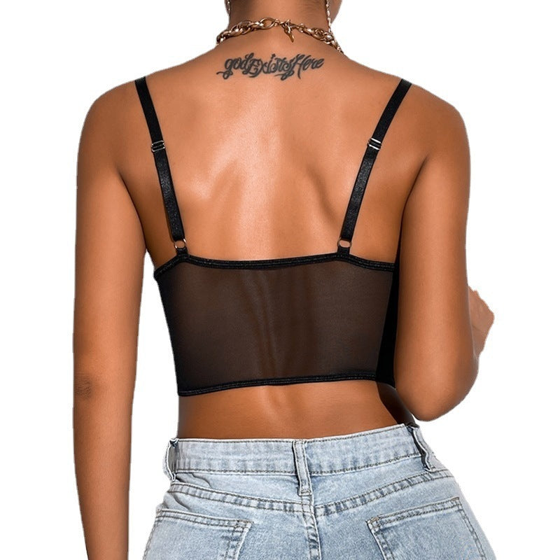 Solid Color Wrap Chest Webbing Cropped Backless Tank Top