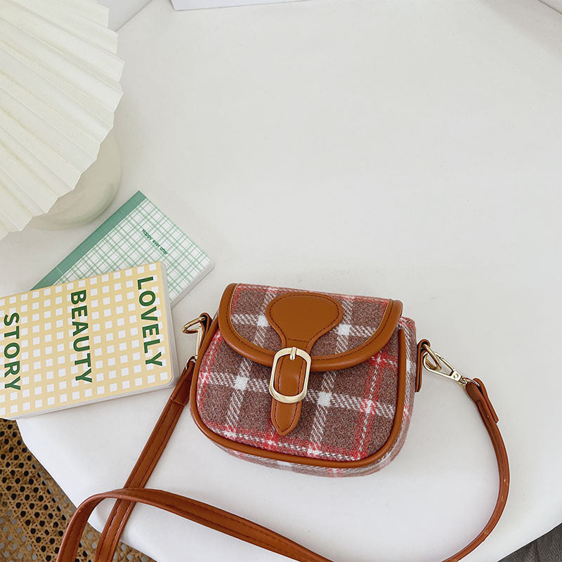 Small Woolen Plaid College Style Crossbody Bag