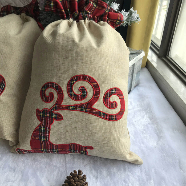 Christmas Gift Santa & Elk Ribbon Drawstring Bag Present Bag