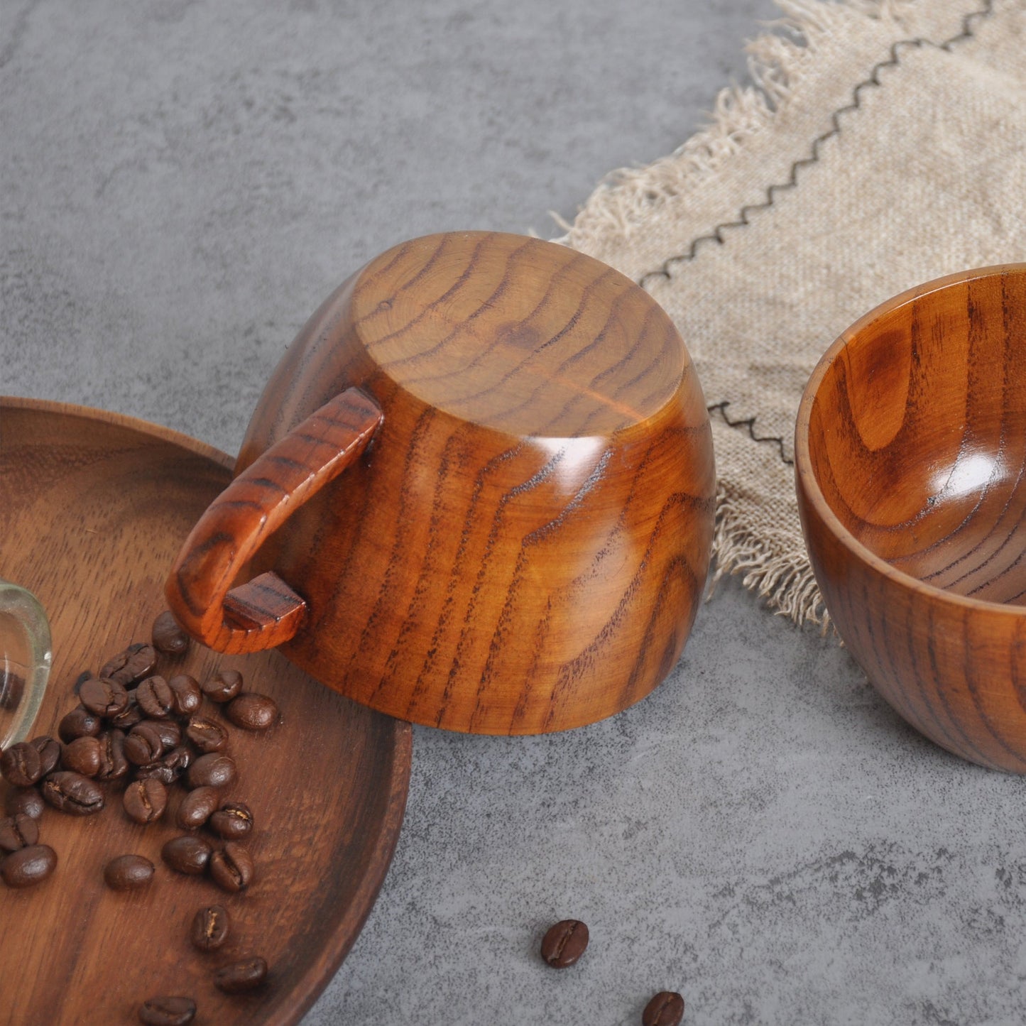 Jujube Wooden Flat Bottom Mug Coffee Cup