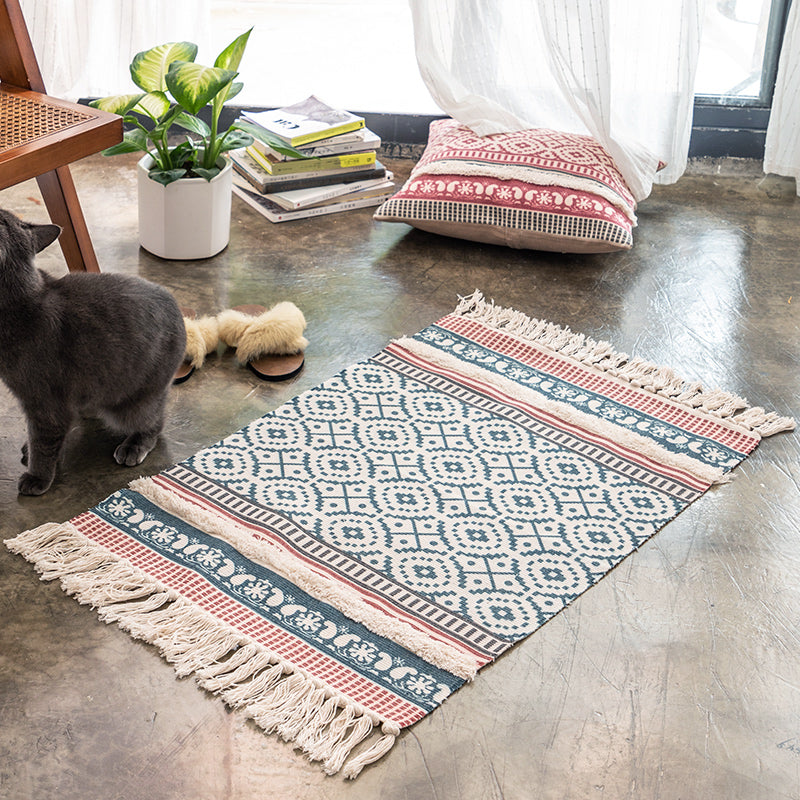 Nordic Cotton and Linen Tufted Handmade Tassel Rug