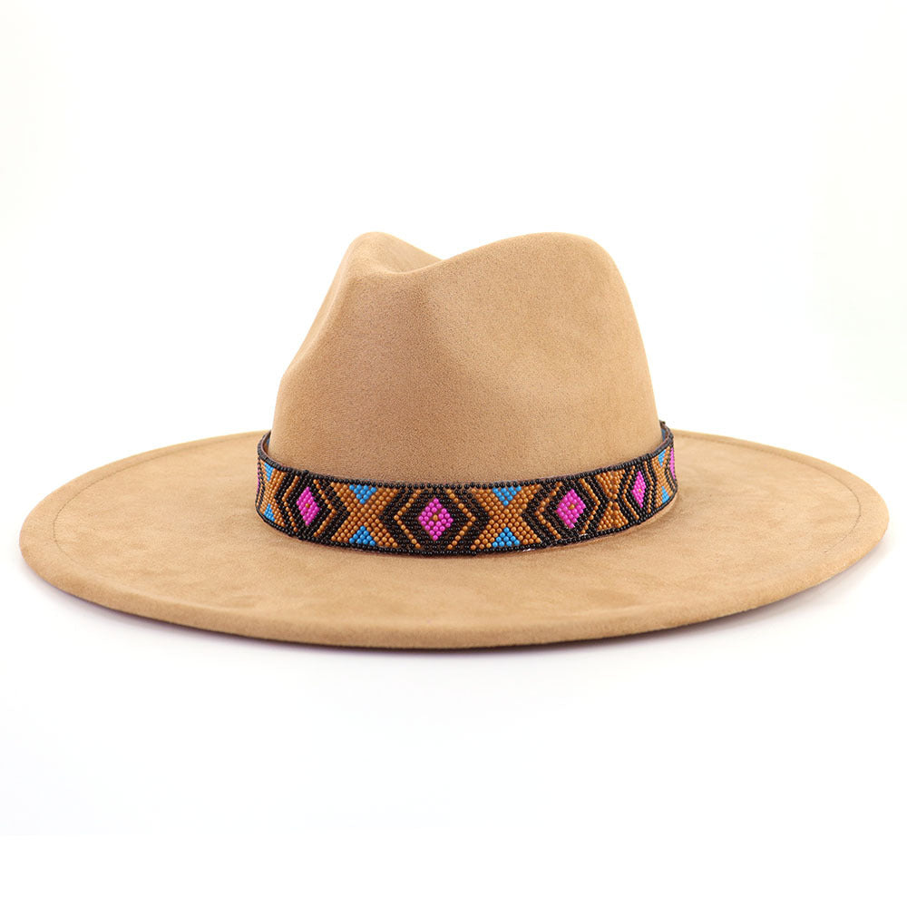 Women's Suede Bohemian Large Brim Flat Top Hat