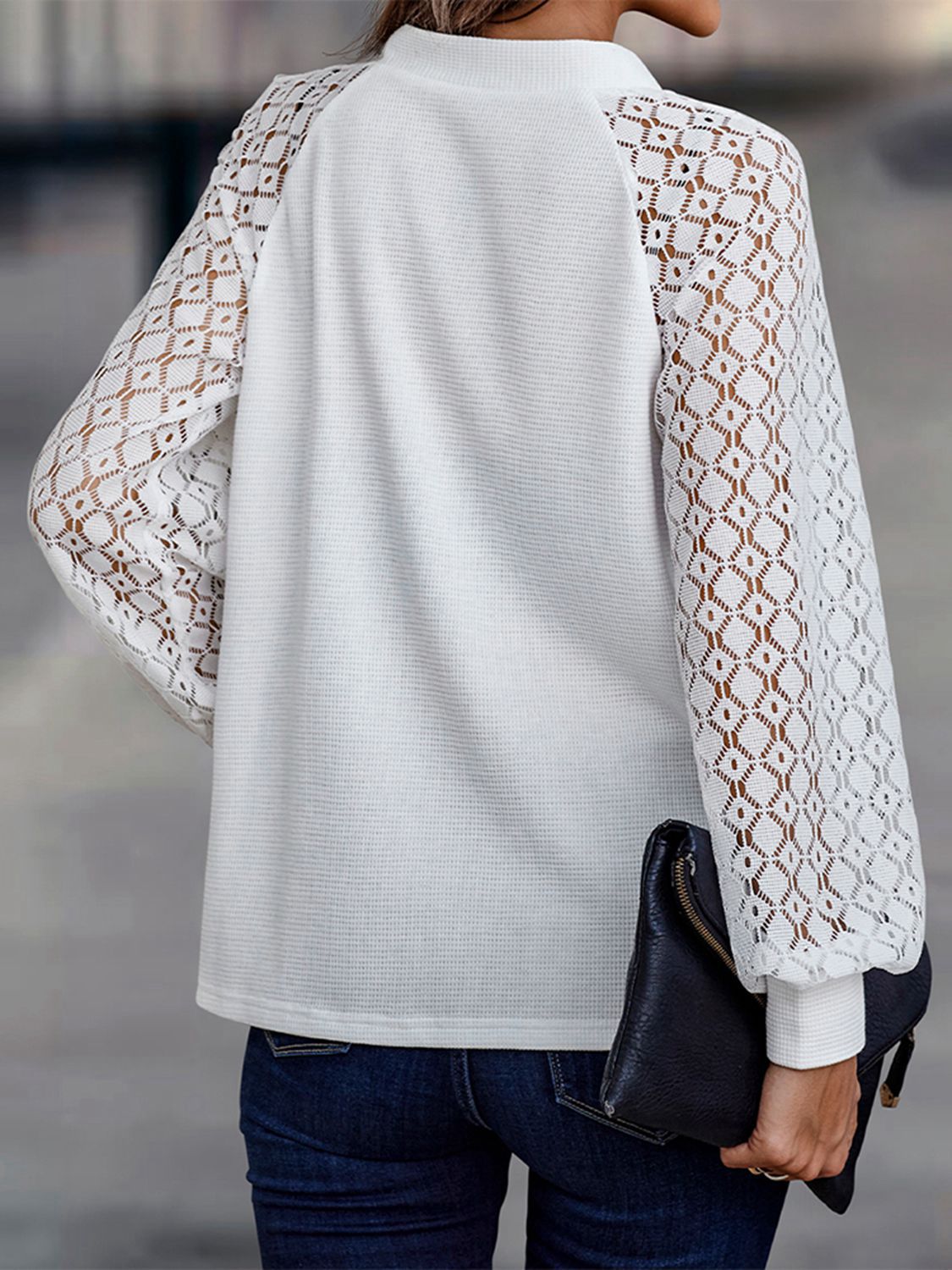 Lantern Sleeve V-Neck Button-Down Blouse