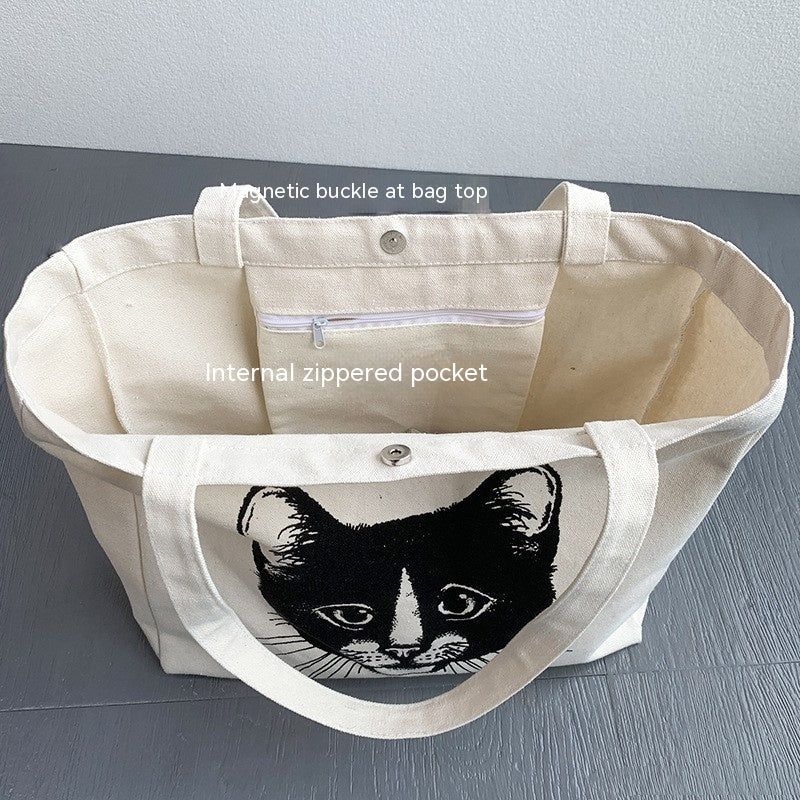 Cat Canvas Bag For Women One-shoulder Versatile Large Capacity