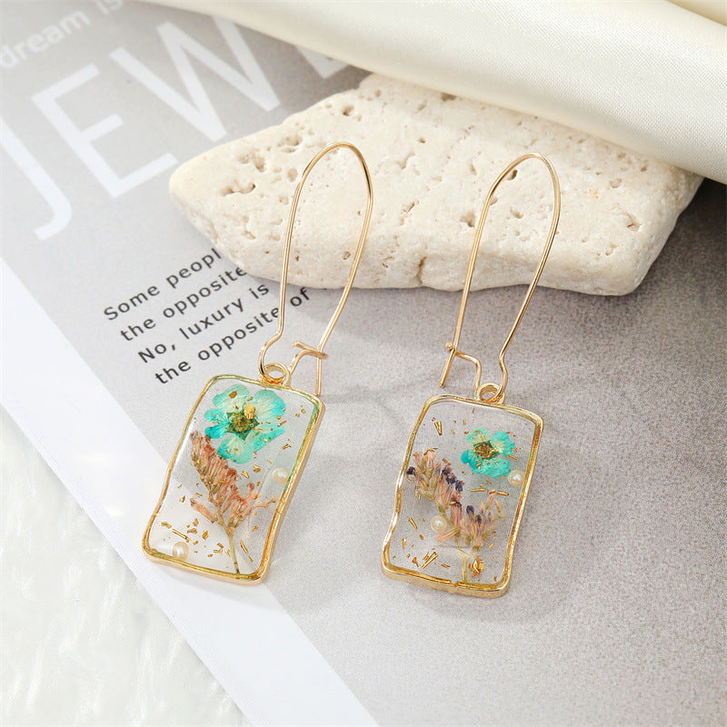 Rectangle Transparent Drip Dry Flower Earrings