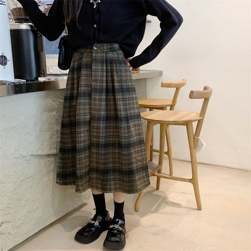 High-grade Coffee Color Plaid Skirt For Women