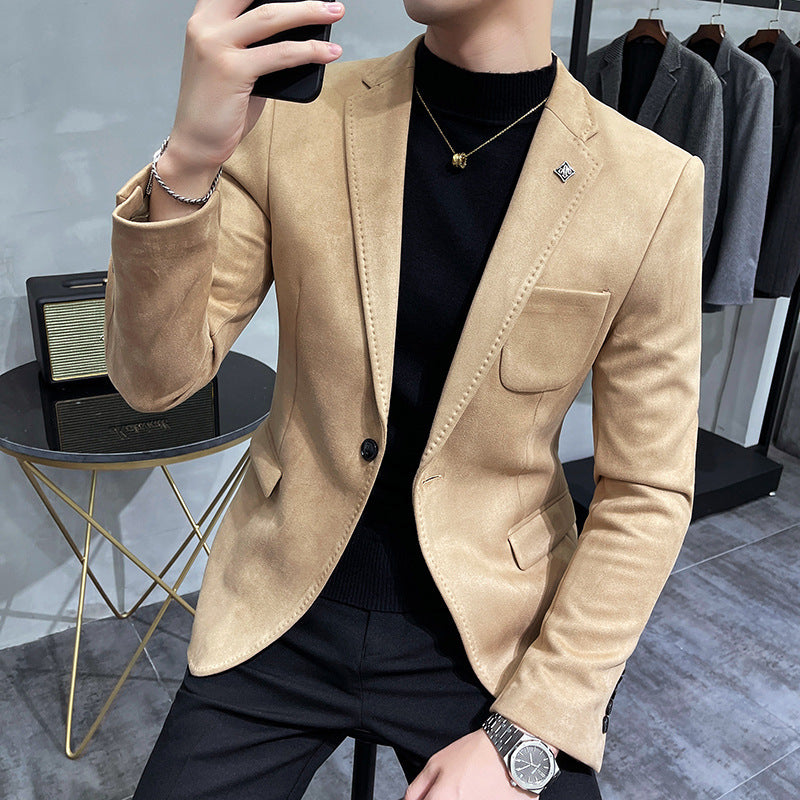 Men's Fashion Casual Suede Suit Top