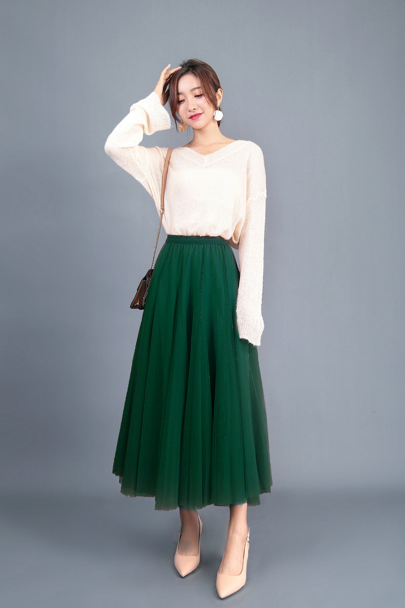 Spring Swing Puffy Ankle-length Skirt High Waist Slim Fit Fairy Skirt