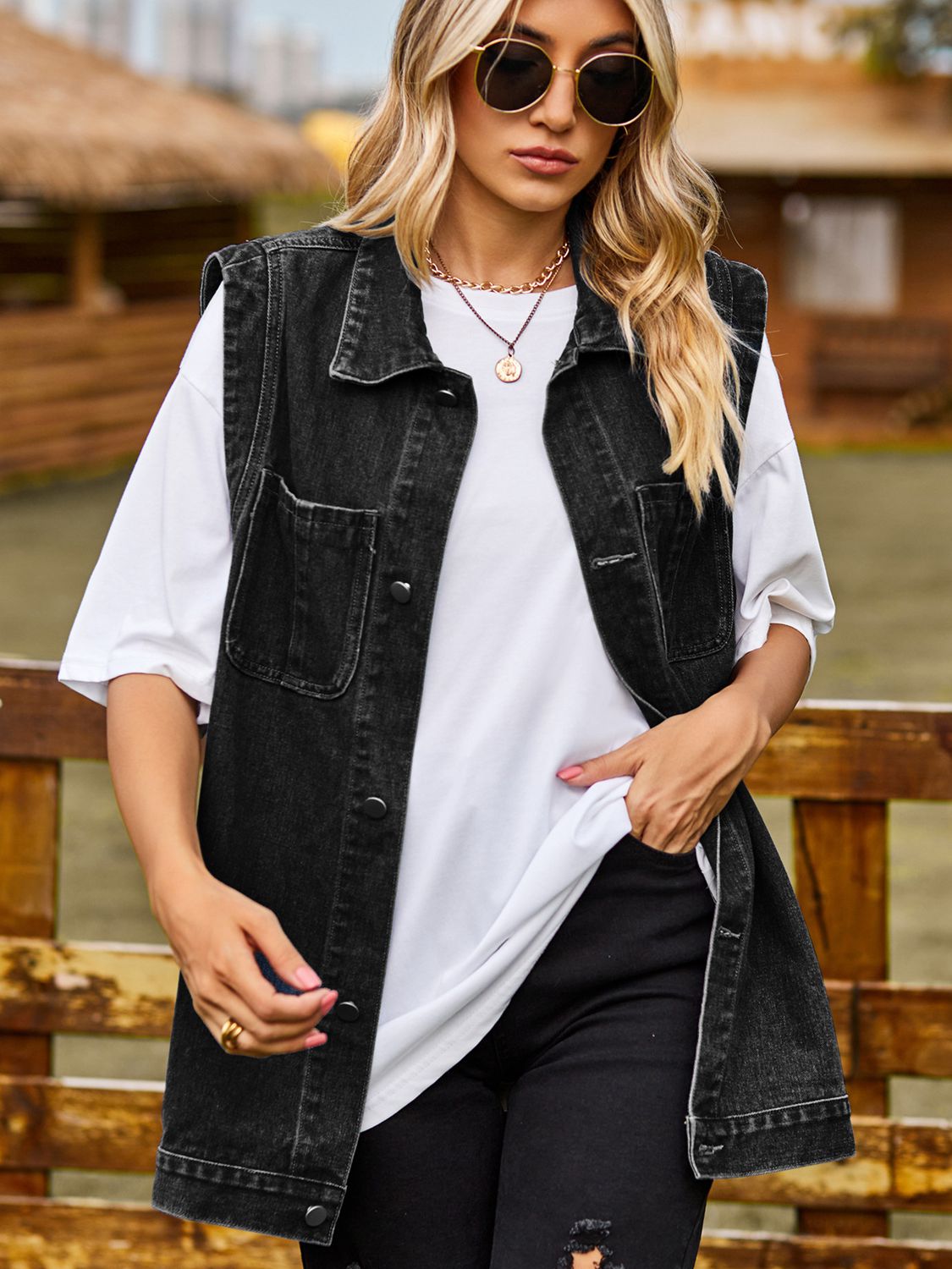 Button Down Denim Vest