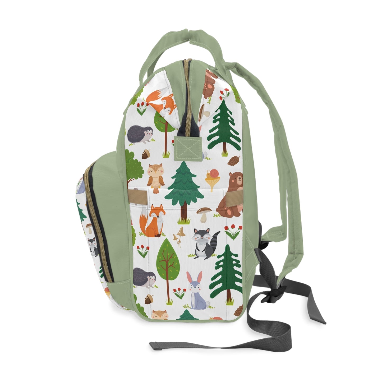 Personalized Woodland Creature Pattern Multifunctional Diaper Backpack, Newborn Gift, Baby Shower Gift, Woodland Themed Baby Shower