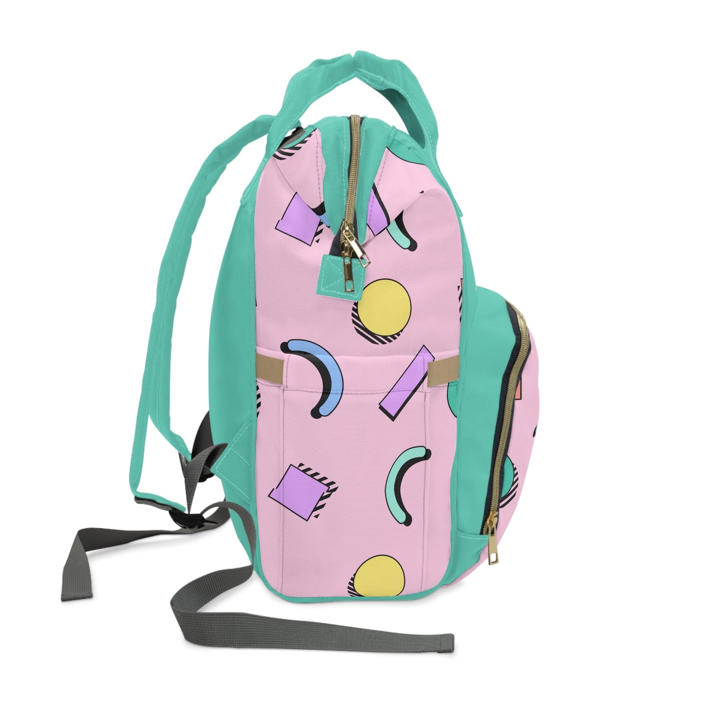 Personalized Pink 90s Inspired Shapes Print Pattern Multifunctional Diaper Backpack, Newborn Gift, Baby Shower Gift, Retro Backpack