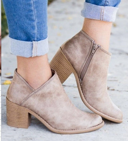 Retro Mid-Heel Short Boots