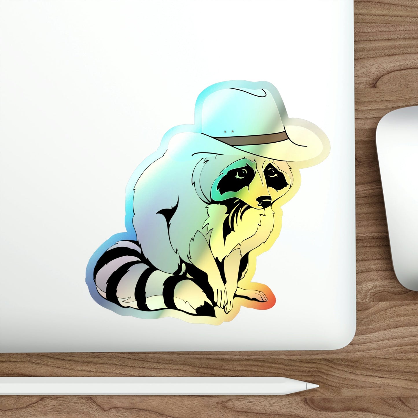 Cute Cowboy Raccoon Holographic Die-cut Stickers