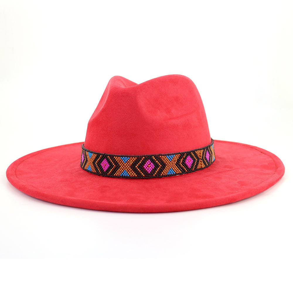 Women's Suede Bohemian Large Brim Flat Top Hat