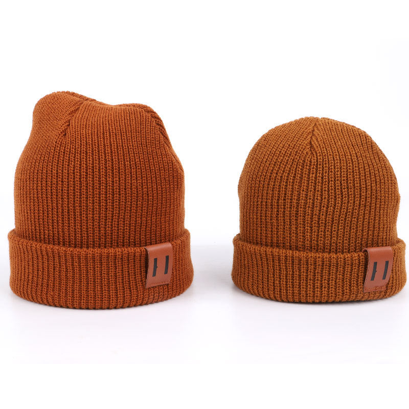 Leather Standard Solid Color Thermal Baby Knitted Cap