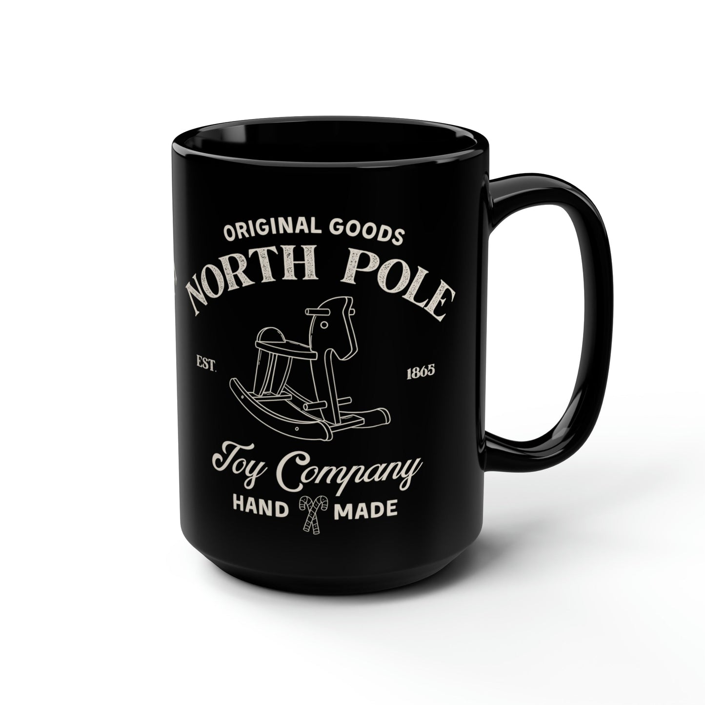 Christmas Black Mug, 15oz, North Pole Toy Company Mug, Edgy Christmas Hot Chocolate Mug