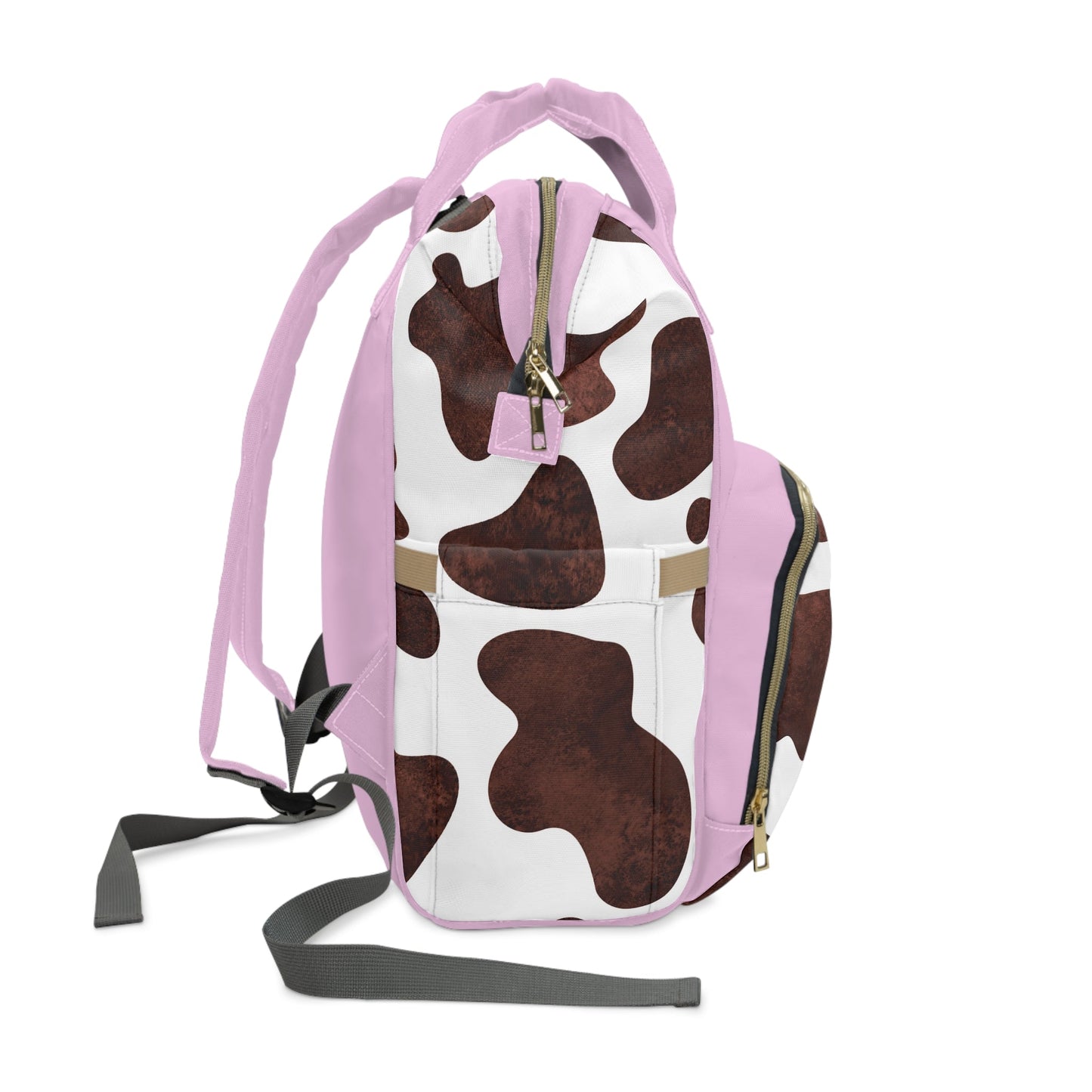 Personalized Pink Girls Cow Print Multifunctional Diaper Backpack, Newborn Gift, Baby Shower Gift, Baby Diaper Bag Nappy Stroller Bag