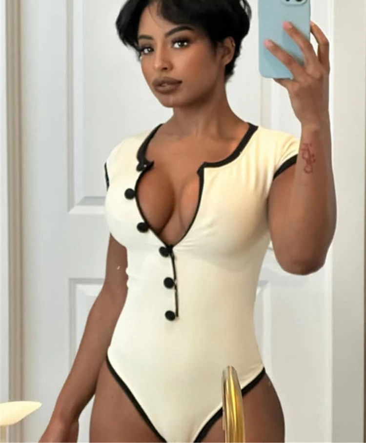 Knitted Two Tone Short Sleeve Bodysuit