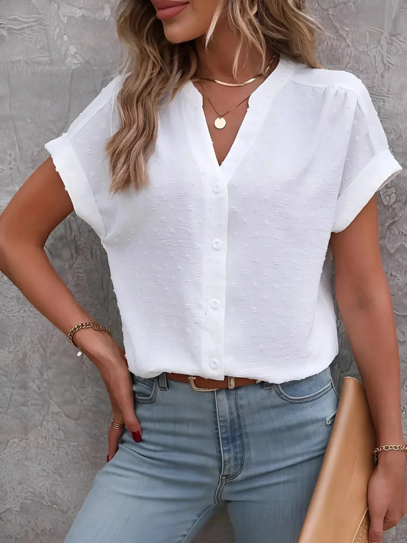 Stylish Dot Button-Down Top