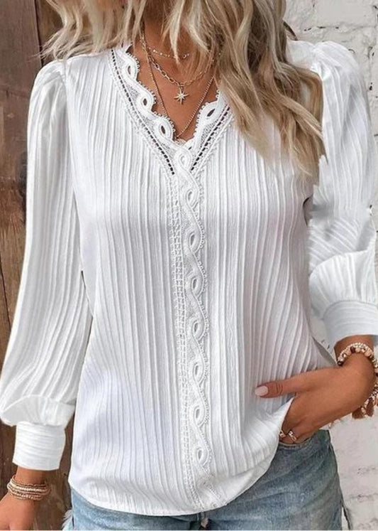 Classy Lace V-Neck Long Sleeve Blouse