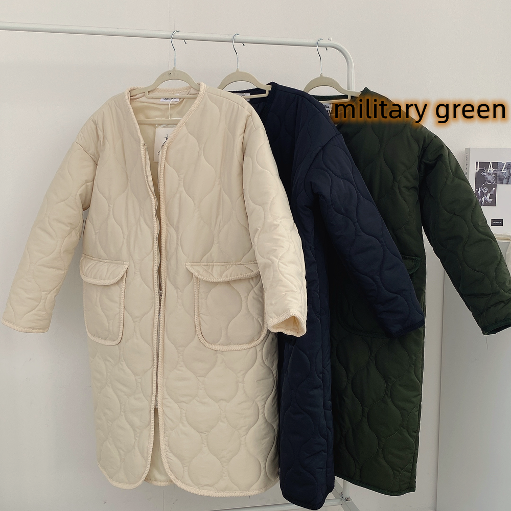 Large Pocket Medium Long Cotton Coat Quilted Jacket