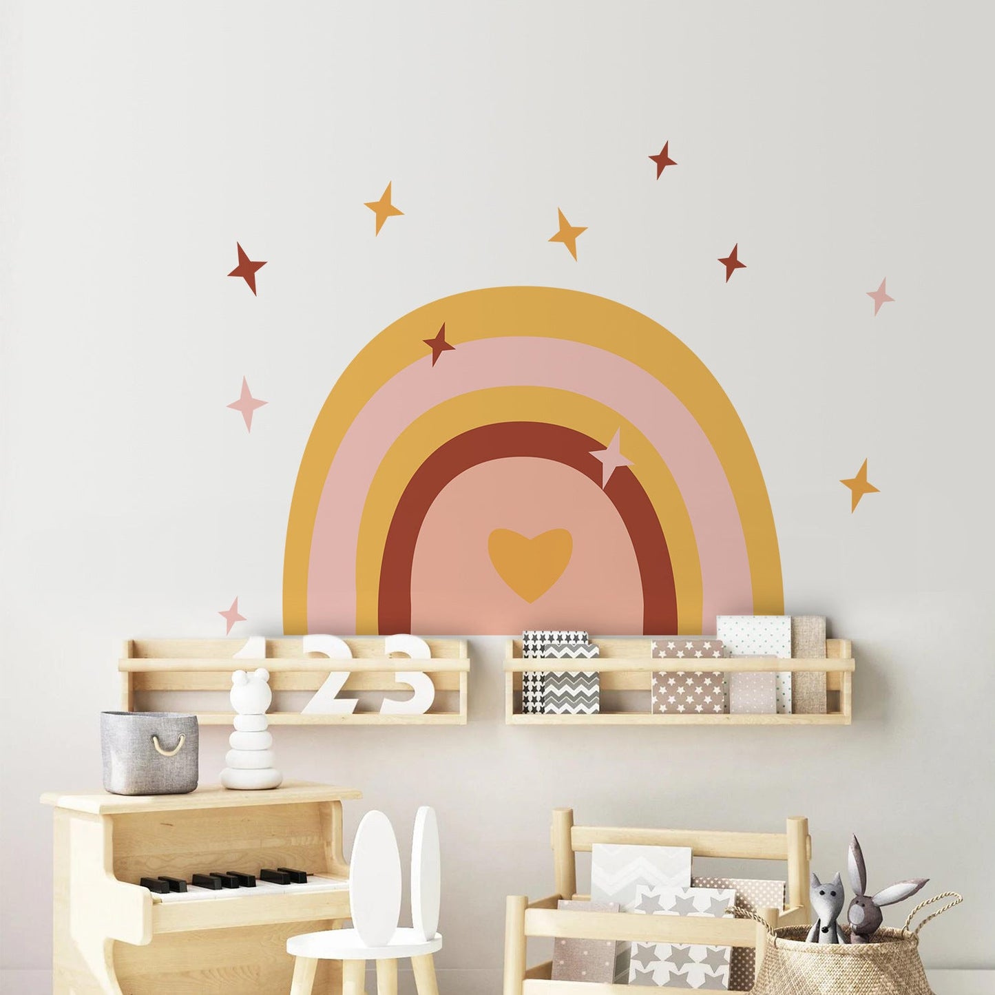 Cartoon Watercolor Hand Painted Rainbow Sun Wall Sticker