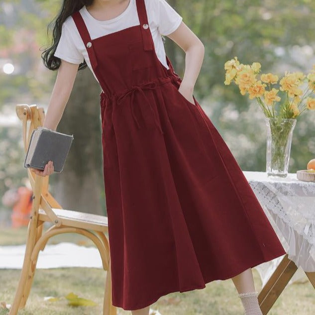 Academia Literary And Forest Suspender Skirt College Style Dress