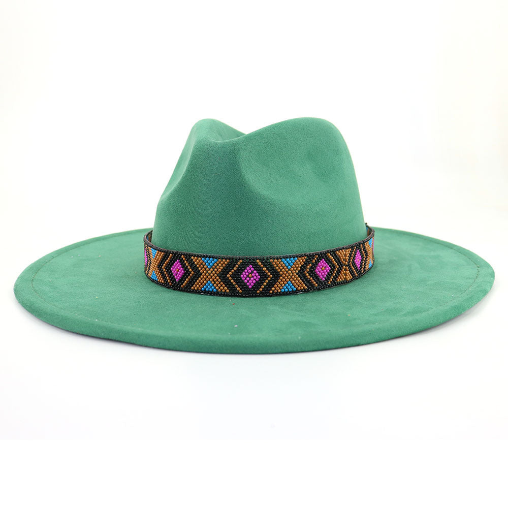 Women's Suede Bohemian Large Brim Flat Top Hat