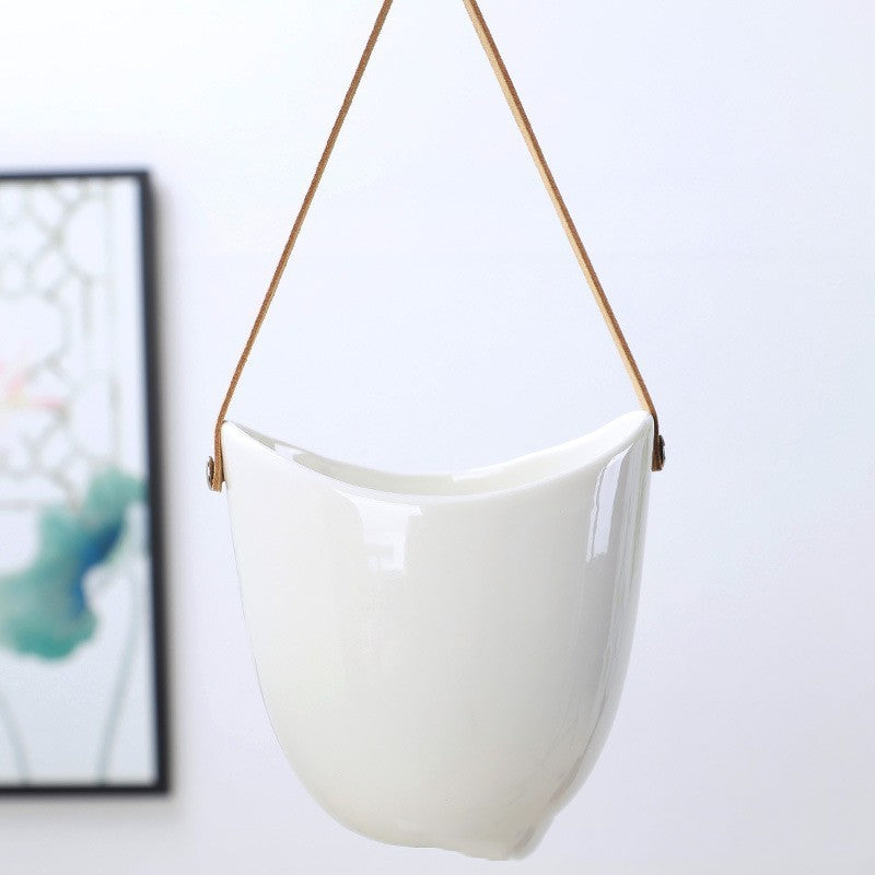 White Ceramic Flowerpot Hanging Household