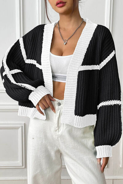 Contrast Open Front Long Sleeve Cardigan