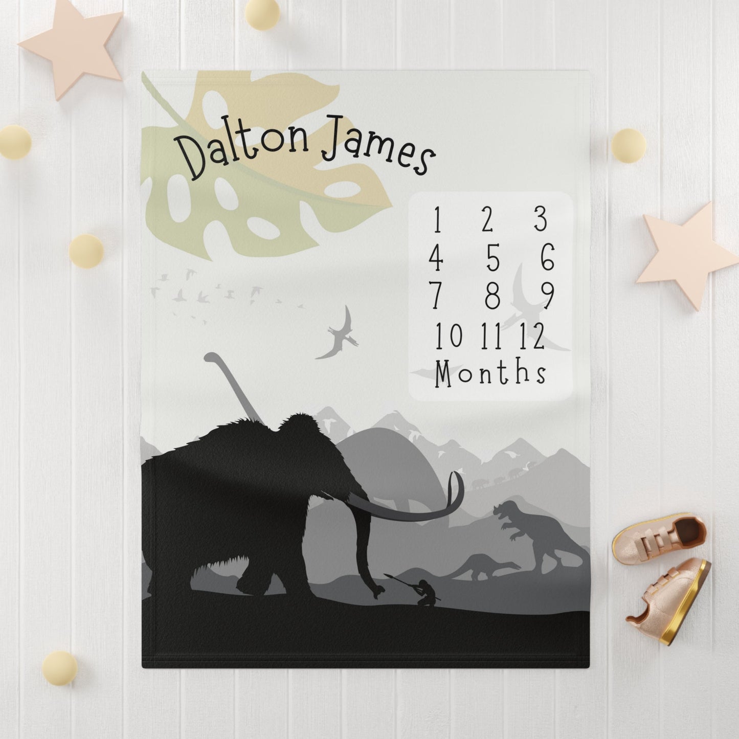 Dinosaur Soft Fleece Milestone Blanket, Boys Monthly Growth Tracker, Personalized Baby Blanket, Baby Shower Gift, Newborn Baby Gift