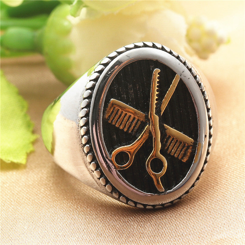 Titanium Steel Scissors Ring Retro Trendy Men Punk