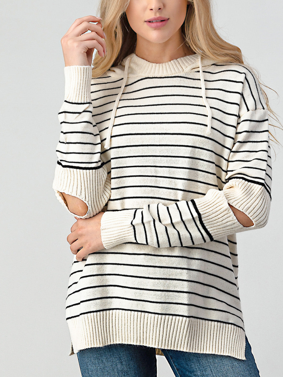 Striped Cutout Slit Sweater