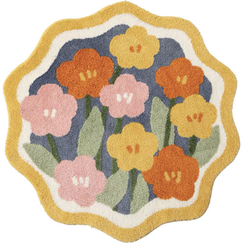 Soft Flower Irregular Round Shape Bedside Rug
