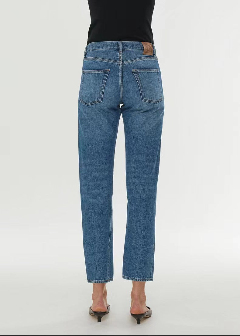 High Waist Stretch Twisted Straight Cropped Jeans