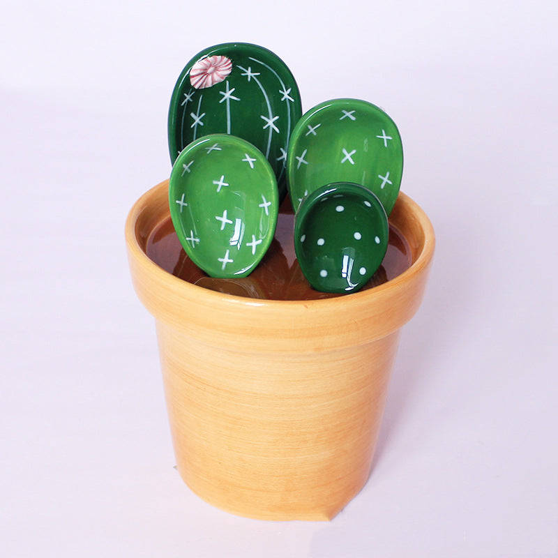 Ceramic Cactus Measuring Scale Spoon for Baking - Cute Kitchen Tool With Base