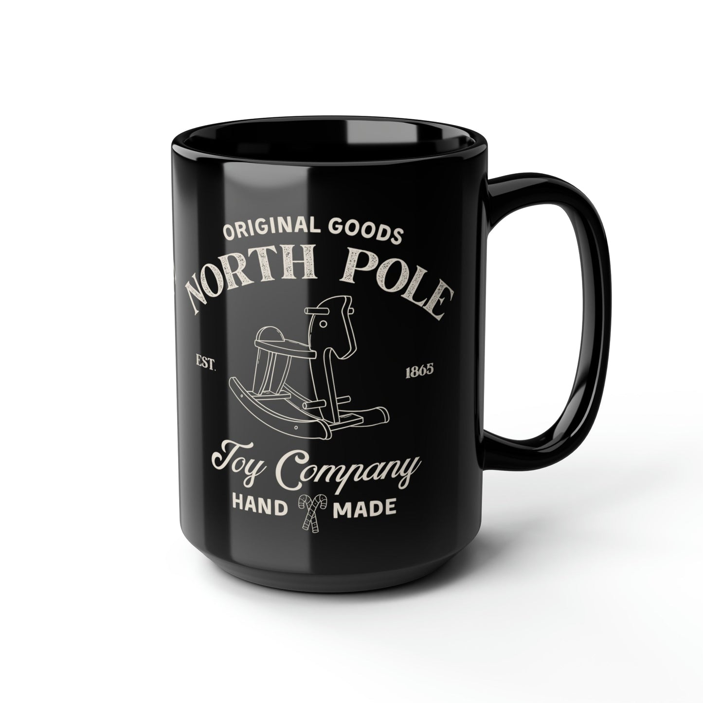 Christmas Black Mug, 15oz, North Pole Toy Company Mug, Edgy Christmas Hot Chocolate Mug