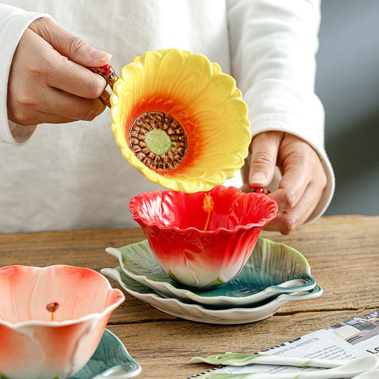 Flower Enamel Handmade Ceramic Latte Art Coffee Mug Cup