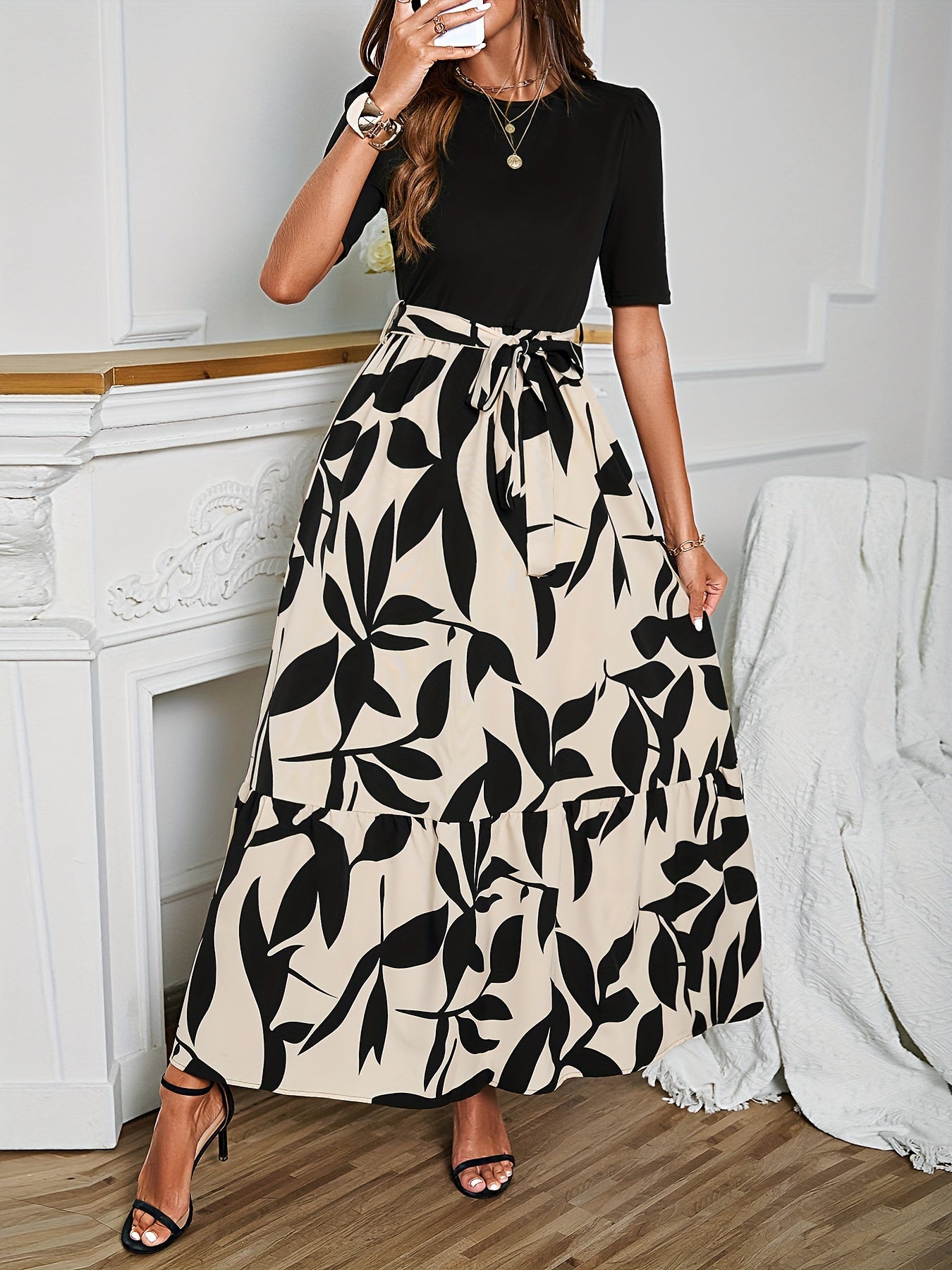 Elegant Floral Short Sleeve Dress