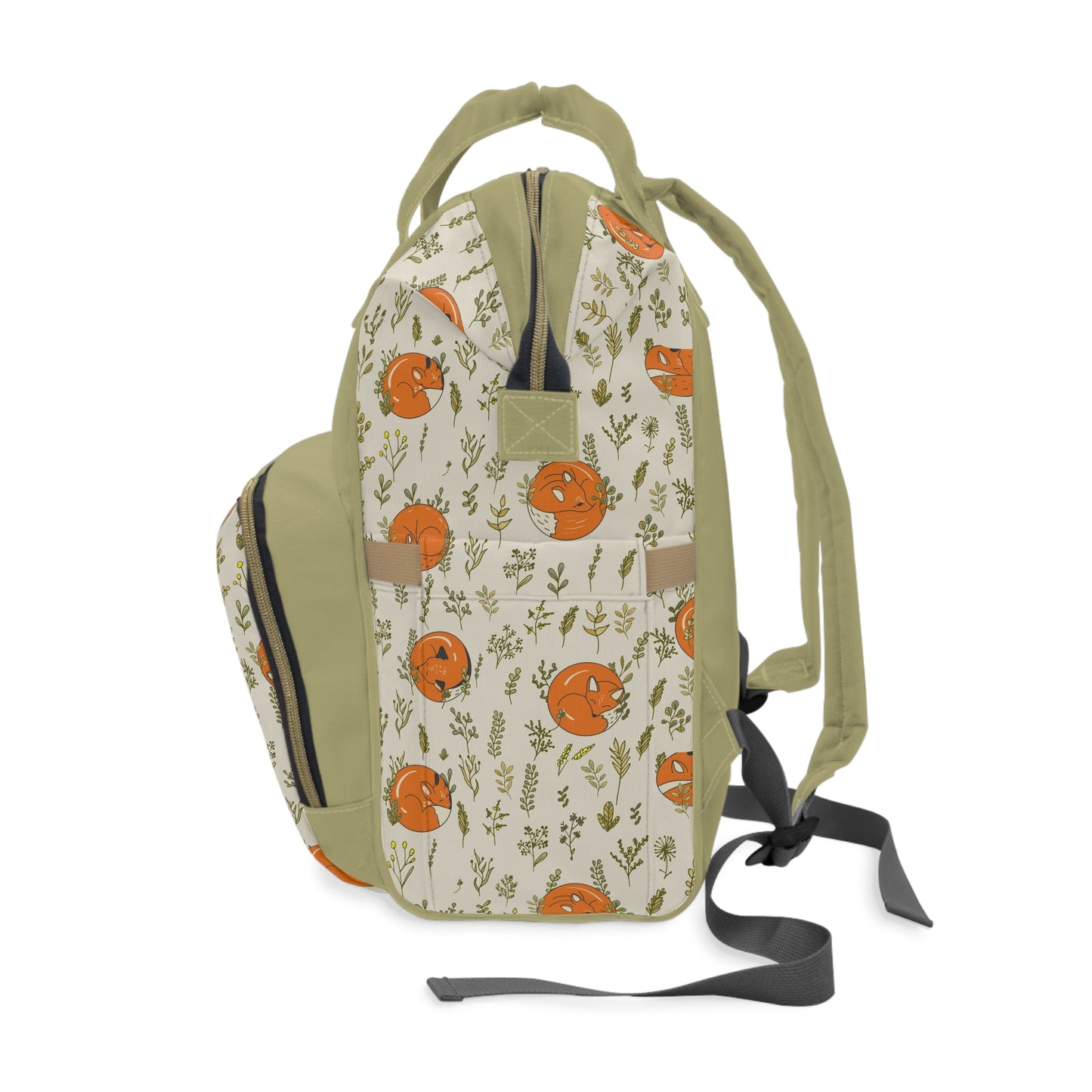 Personalized Botanical Fox Girls Multifunctional Diaper Backpack, Newborn Gift, Baby Shower Gift, Baby Diaper Bag Nappy Stroller Bag