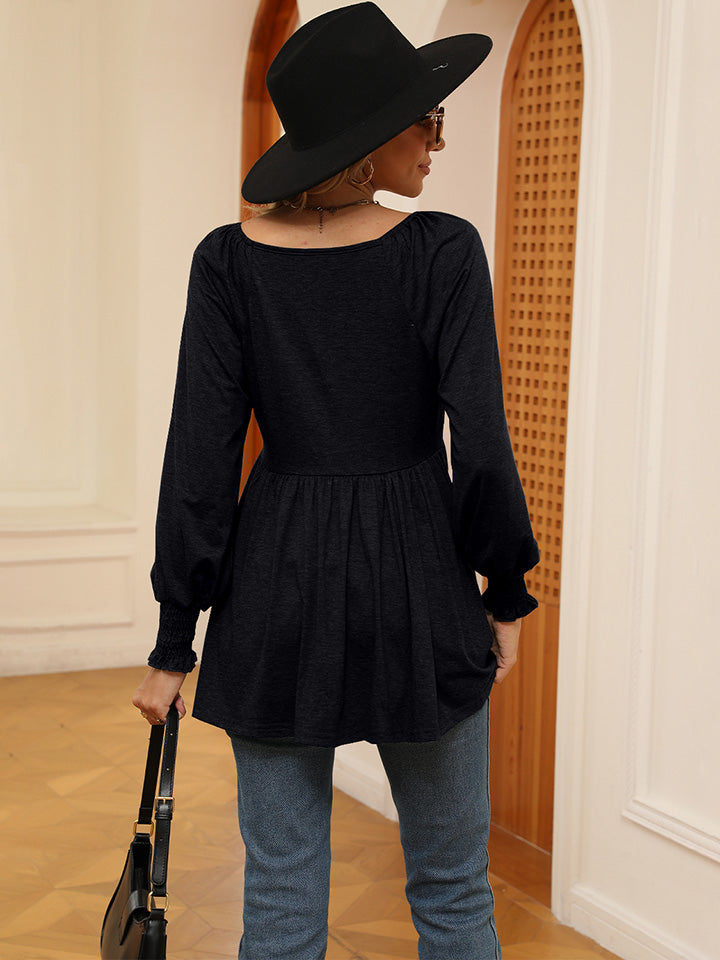 V-Neck Lantern Sleeve Blouse