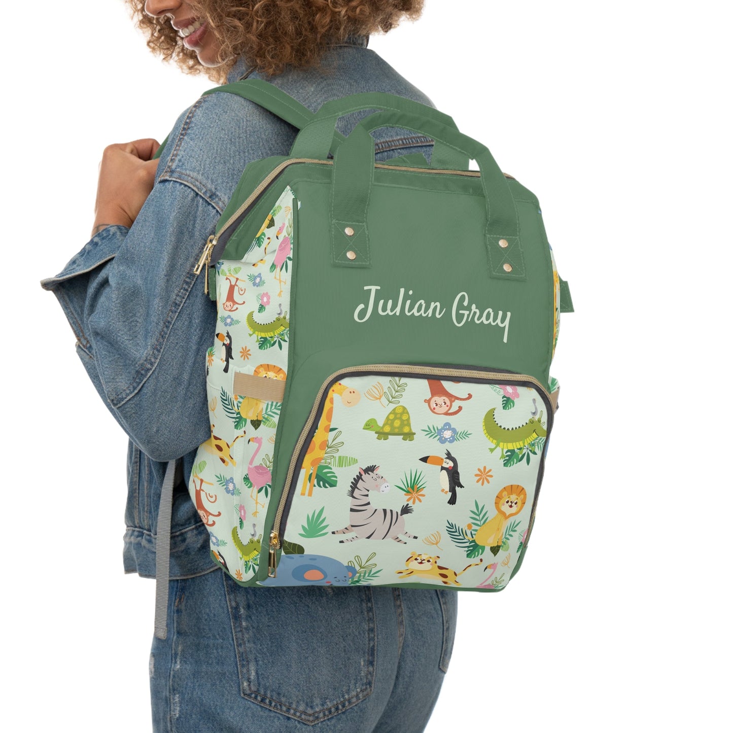 Personalized Jungle Animal Boys Multifunctional Diaper Backpack, Newborn Gift, Baby Shower Gift, Baby Diaper Bag Nappy Stroller Bag