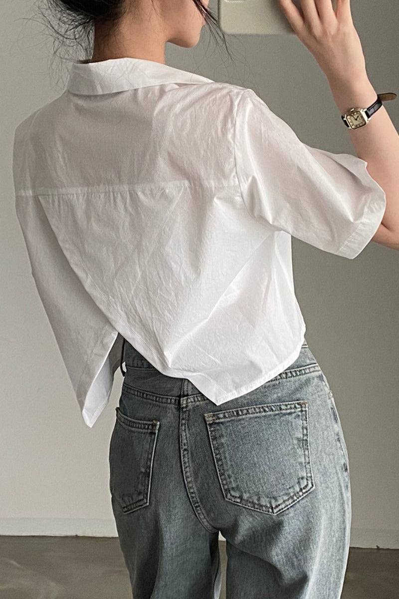 Niche Back Split Backless High Waist Short Shirt Top Female