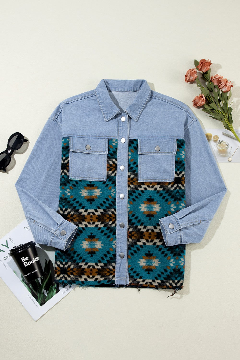 Pocketed Button Up Long Sleeve Denim Jacket