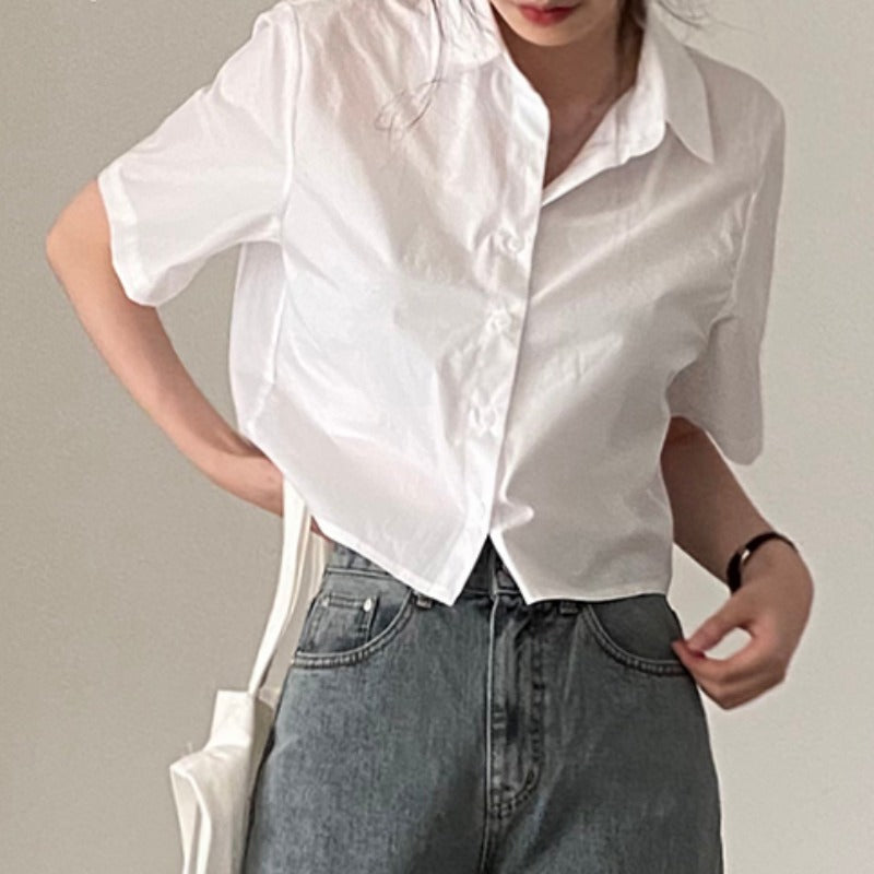 Niche Back Split Backless High Waist Short Shirt Top Female