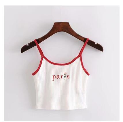 Paris Embroidered Cropped Tank Top Slim Fit