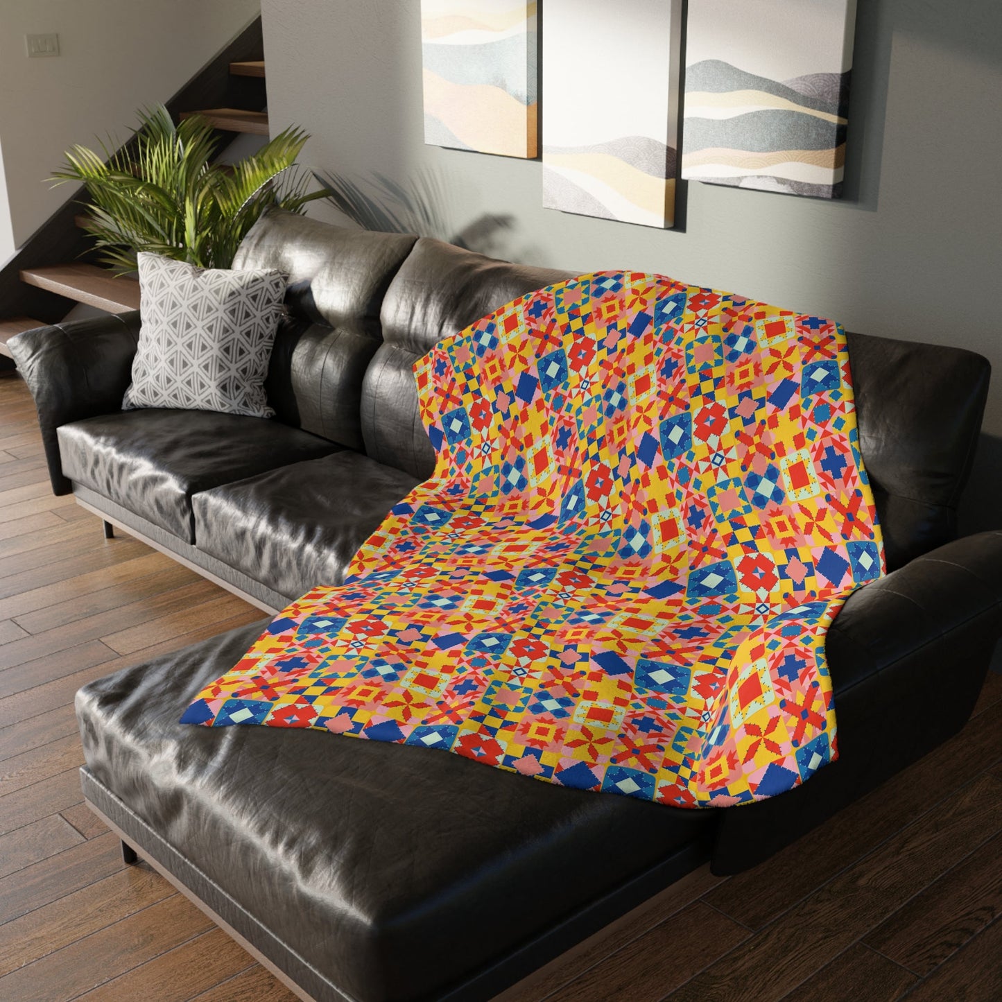 Colorful Patchwork Quilt Print Velveteen Minky Blanket (Two-sided print)